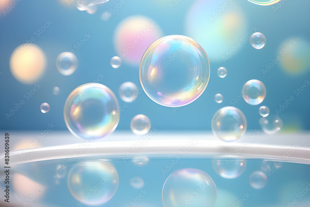 Soap bubbles bokeh blue background