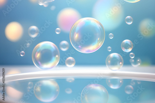 Soap bubbles bokeh blue background