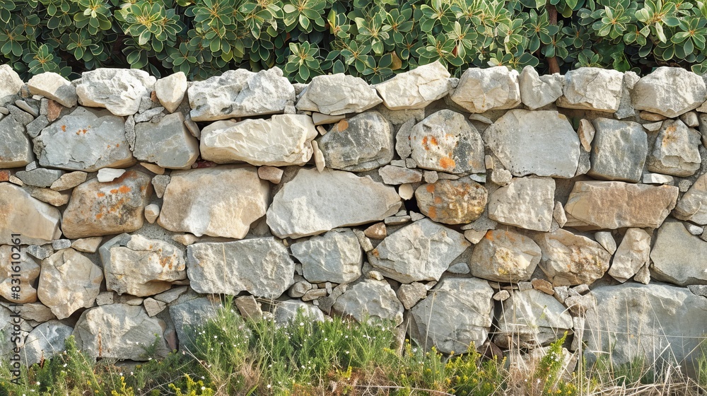 Background Stone,Rustic stone fence with ample space for text or promotional content.