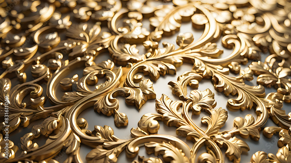 Closeup of a Gold Ornament: Detailed Painted Surface with Shiny Metallic Texture Closeup of a Gold Ornament: Detailed Painted Surface with Shiny Metallic Texture