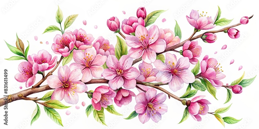 Beautiful watercolor Sakura cherry blossom clip arts