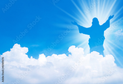 Jesus Christ In The Clouds on sky background
