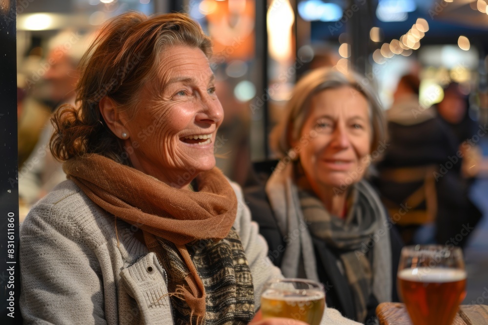 Portrait of two senior women drinking beer in a pub in Paris, France Portrait of two senior women drinking beer in a pub in Paris, France