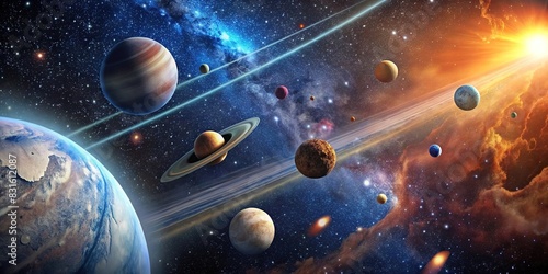 of planets and meteors in outer space