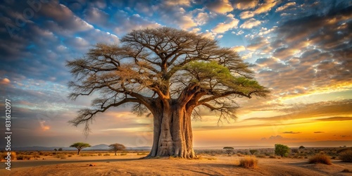 African baobab tree standing tall in the dusty savanna photo