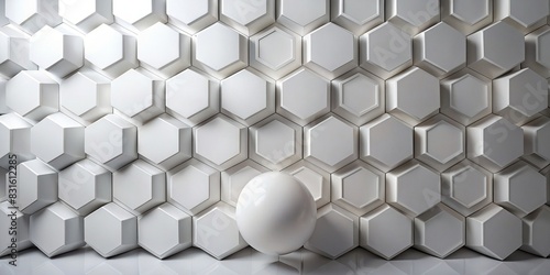 White hexagonal shapes on a white wall with a white ball in the center photo