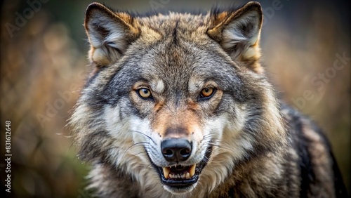 Angry wolf portrait in natural setting