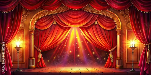 Red velvet theater curtain with a warm glow photo