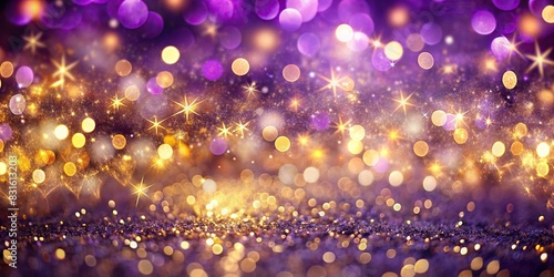 Abstract Christmas background with purple and gold bokeh and shimmering particles