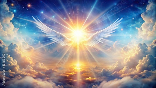 Mystical sky with angelic energy and radiant light, perfect for heavenly backgrounds or spiritual concepts photo