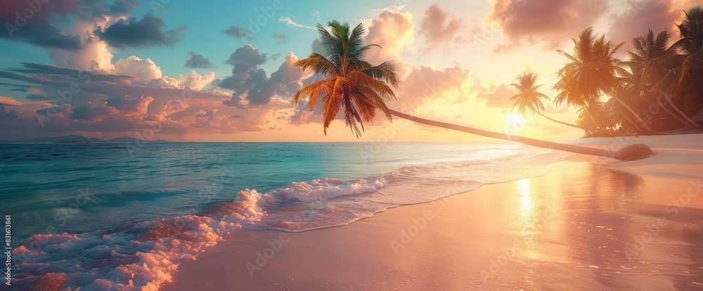 Abstract Tropical Beach With Surreal, Vibrant Colors, Background