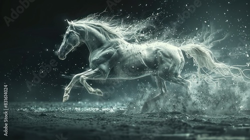 Dynamic Jumping White Horse with Trailing Lines - Digital Illustration and Matte Painting © hisilly