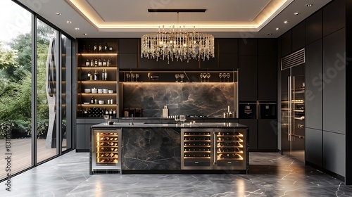  A Modern kitchen  accents  black cabinets  and large space looking so great