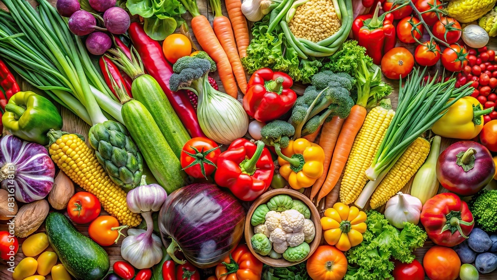 A vibrant and diverse collection of vegetables symbolizing global agriculture and nutrition