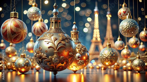 Elegant rendering of Parisian Christmas ornaments in an abstract style photo