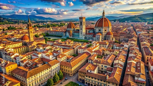 Drone aerial view of Florence, Italy showcasing the historic buildings and beautiful landscape photo
