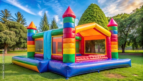 Vibrant inflatable bounce house with no people around
