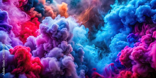 Vibrant display of colorful smoke in a palette of purple, blue, and red hues