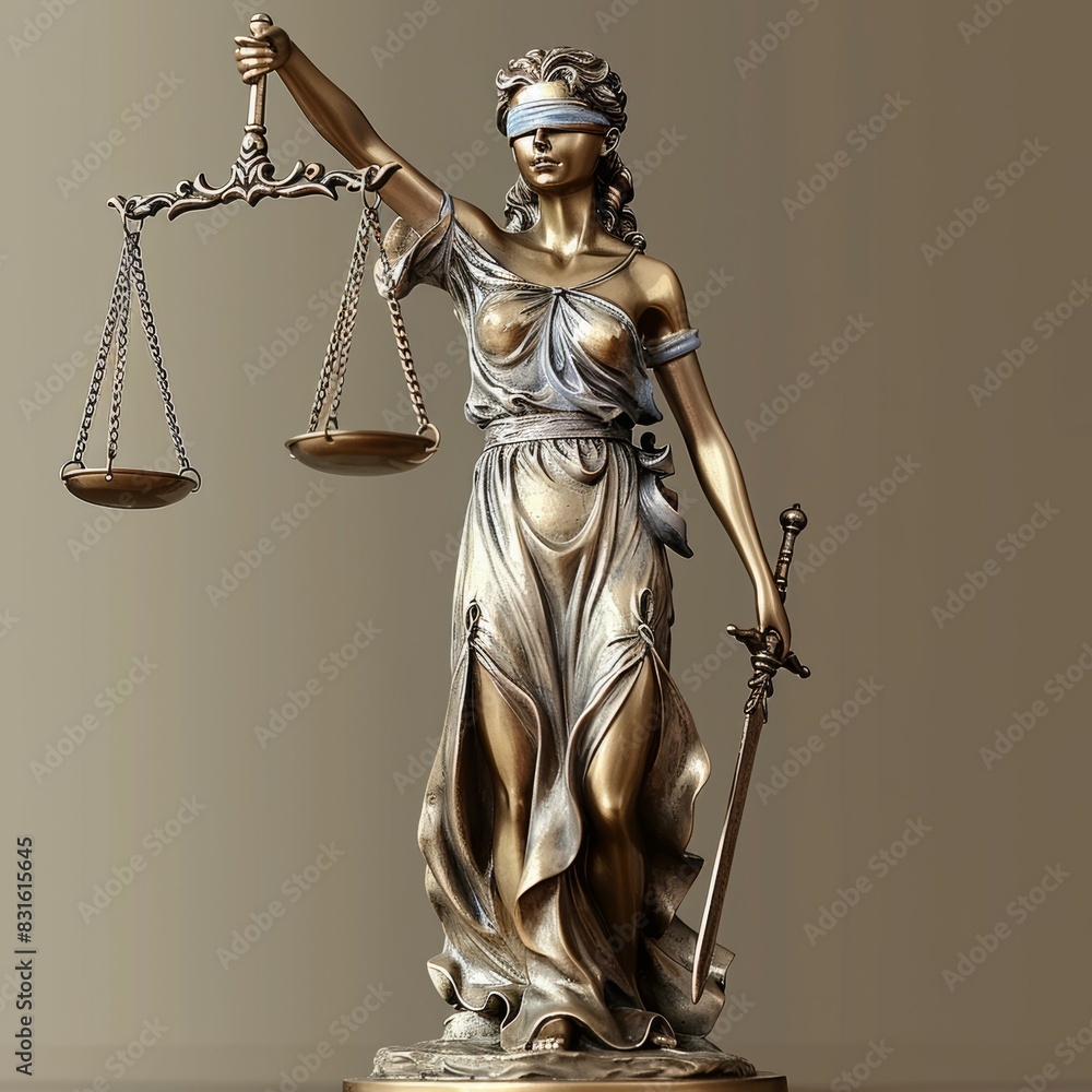 A statue of a woman holding a sword and a blindfold, Themis or Lady Justice concept A statue of a woman holding a sword and a blindfold, Themis or Lady Justice concept