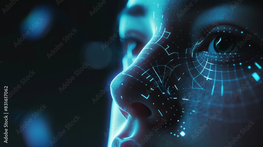A scanner scanning a persons face representing the use of biometric ...