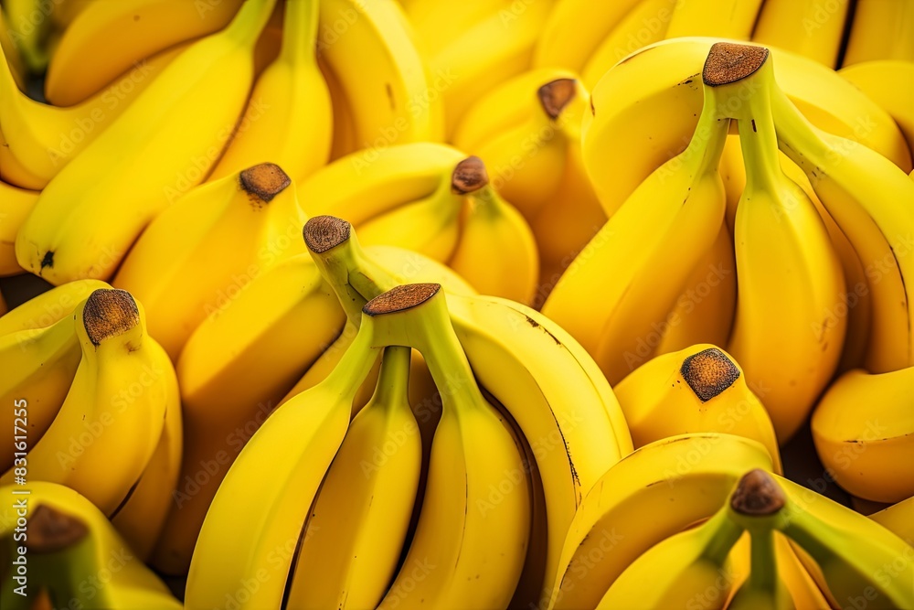 Close up shot of group of bananas, generative ai Close up shot of group of bananas, generative ai