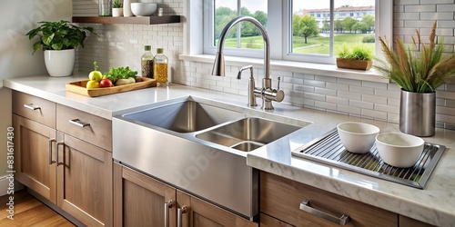Stylish and functional kitchen sink and dishwasher pairing with coordinating faucet photo