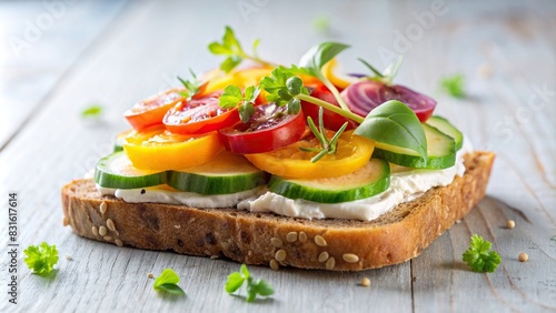 Minimalistic and colorful open face sandwich on a clear background photo