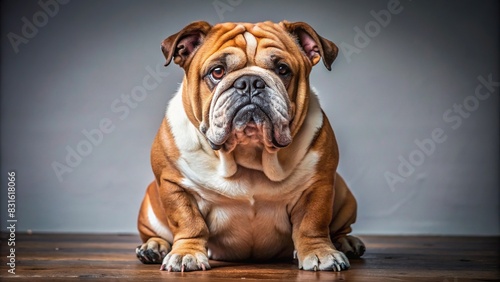 English bulldog with wrinkled face sitting calmly photo