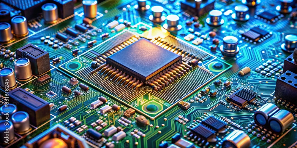 Abstract composition of electronic components and circuitry on a motherboard