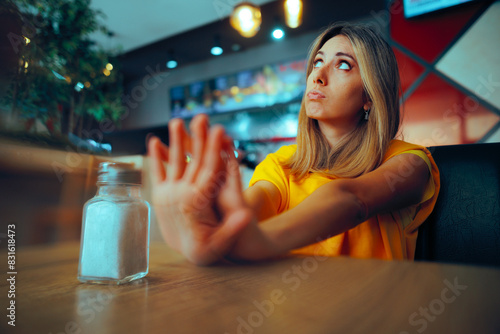 Obraz na płótnie Health-Conscious Woman Refusing to Add More Salt