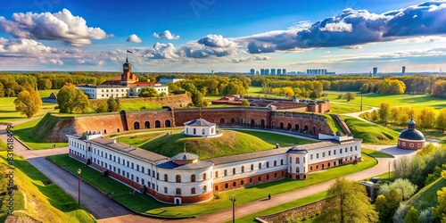 Description Scenic landscape of the Brest Hero Fortress Museum 5th Fort in Belarus on a sunny day photo