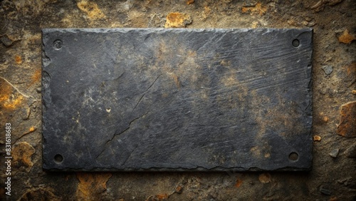 Dark and dirty stone graphite plate with a weathered appearance photo