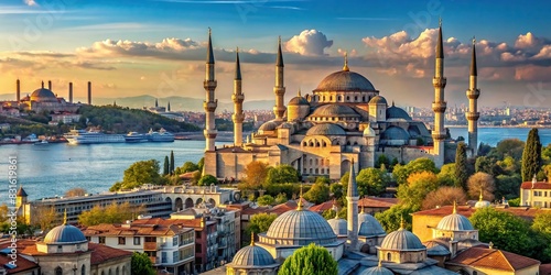 Scenic view of Hagia Sophia and the Blue Mosque by the Bosphorus River photo