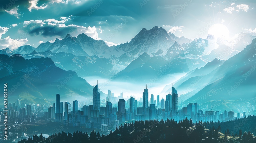 Fototapeta premium City and mountain background concept. State of mind
