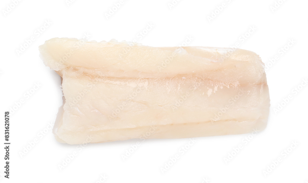 Fototapeta premium Piece of raw cod fish isolated on white, top view