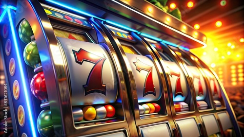 Slot machine hitting the jackpot with triple sevens photo