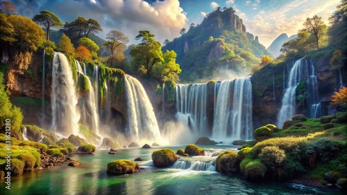 Majestic waterfall in a scenic landscape, created using Generative technology © artsakon