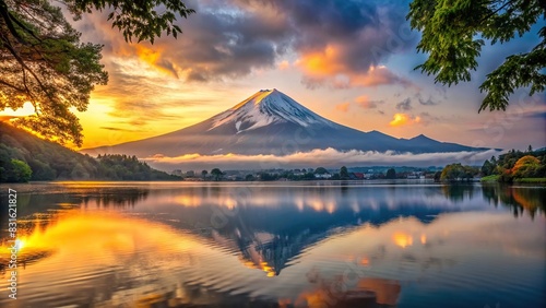 Serene morning sunrise over Mount Fuji in tranquility #831621827