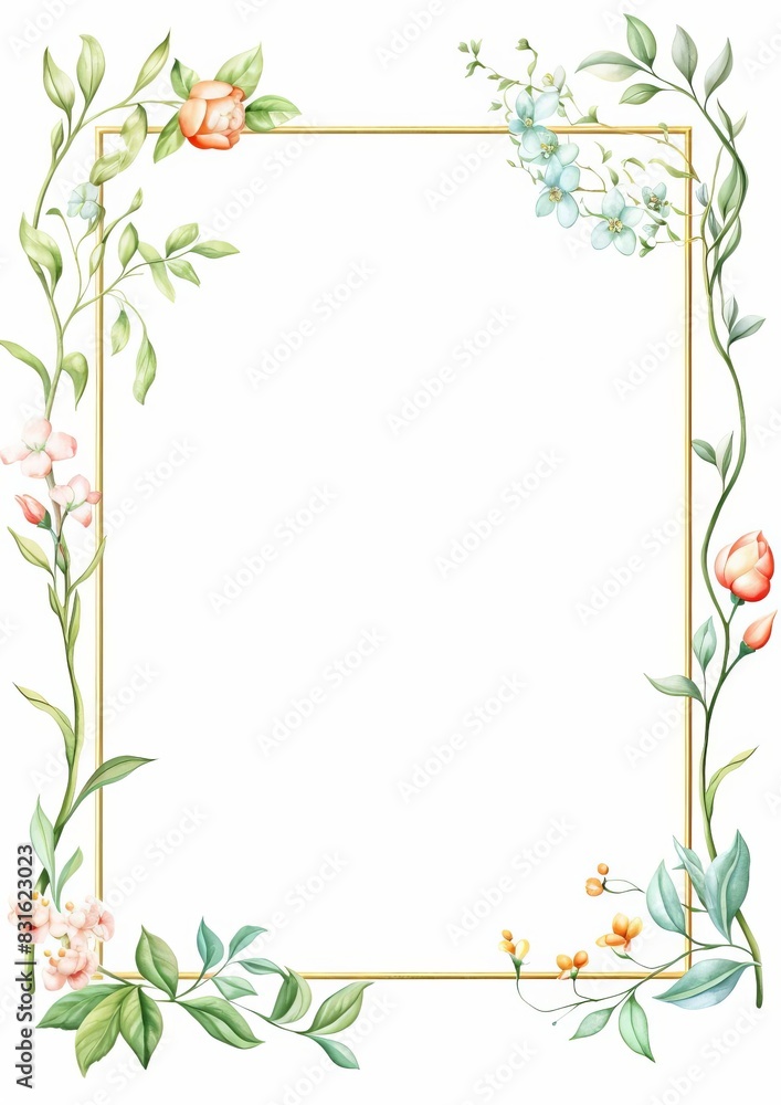 Fresh Green Leaves Frame, Watercolor Spring Seasonal Border, watercolor illustration, isolated on white background