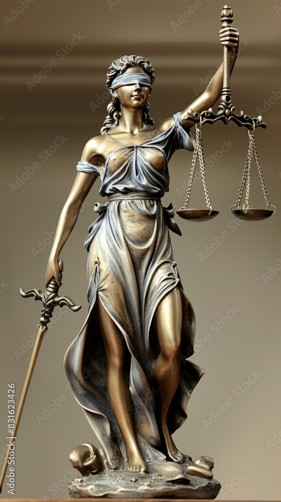 A statue of a woman holding scales and a blindfold, Themis or Lady Justice concept
