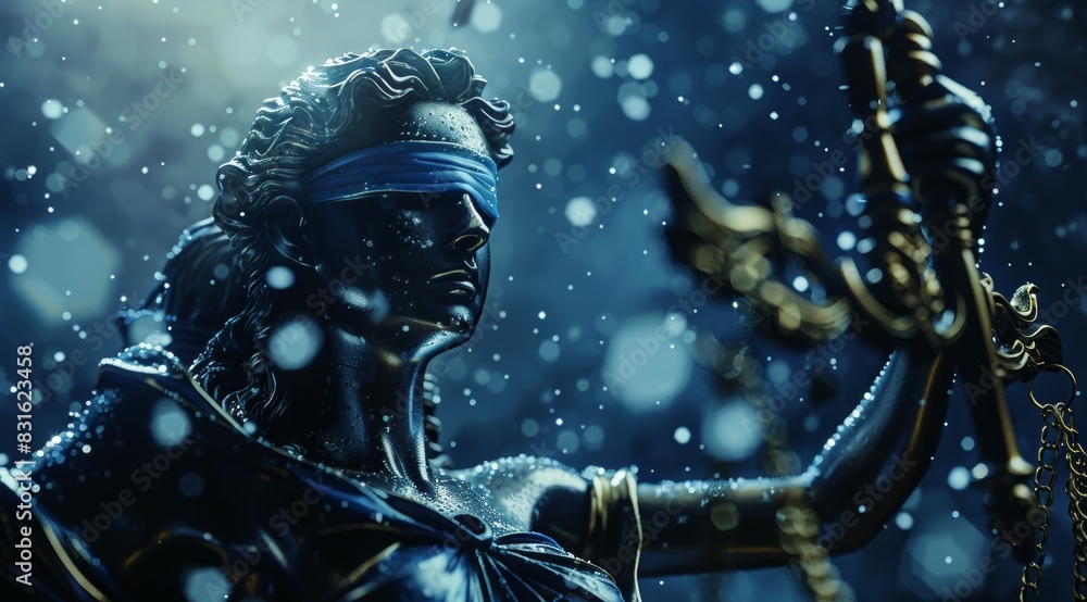A statue of a woman with a blindfold on her face, Themis or Lady Justice concept A statue of a woman with a blindfold on her face, Themis or Lady Justice concept