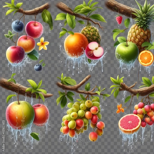 luxury bright fotrait fruit anging on the tree with water  photo