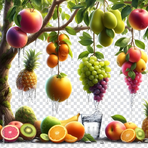 luxury bright fotrait fruit anging on the tree with water  photo