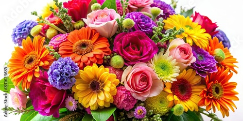 Close-up of a bouquet of colorful flowers on a white background