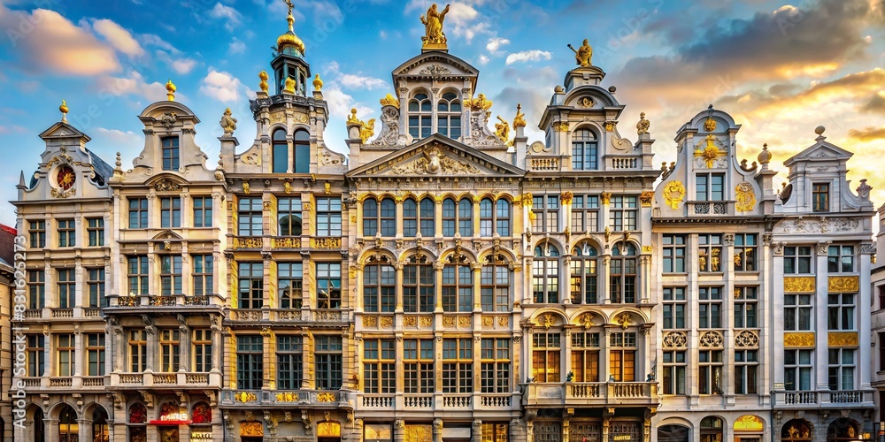 Historical residential house in central Brussels, Belgium with ornate architecture and traditional facade