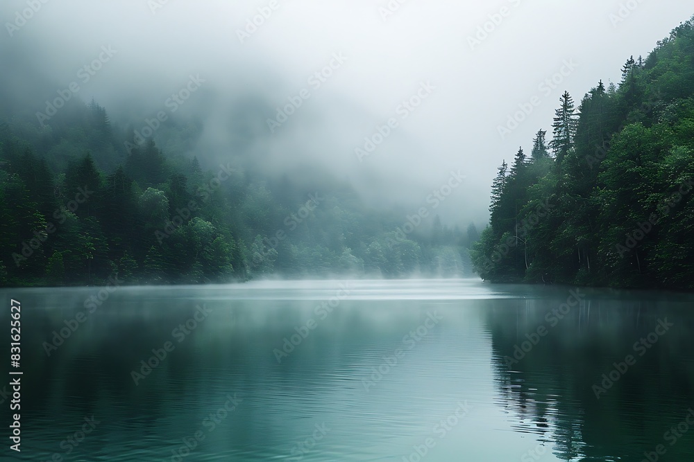 Enveloping mist emoji over a serene lake