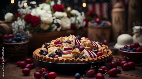 Apple Pie Decorated for American Independence Day  USA 