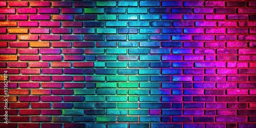 Vibrant neon-colored brick wall design in ultra high resolution 8K