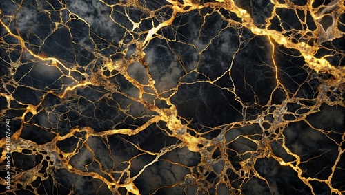 Elegant black marble with dramatic gold veins and intricate fractal designs  ideal for a premium and sophisticated background