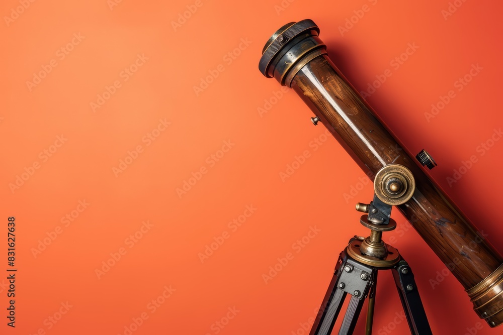 A single telescope on a solid color backdrop with copy space